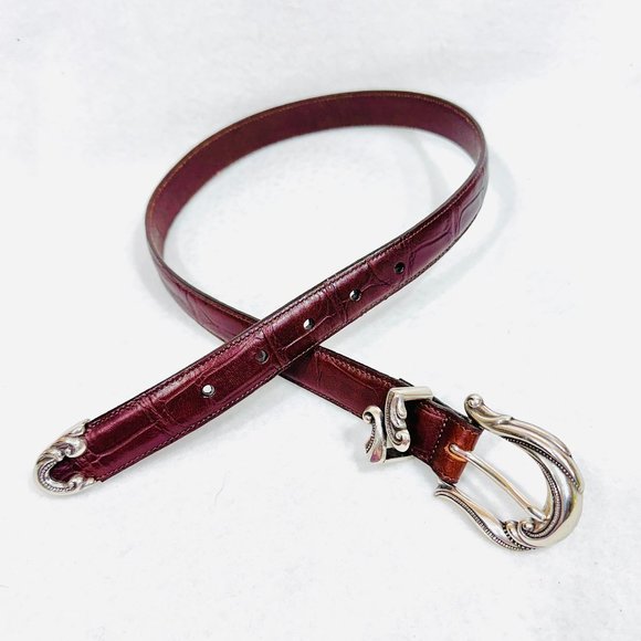 Coldwater Creek Brown Croc Embossed Belt w/Silver Hardware - Size Small - Picture 3 of 7